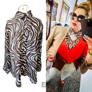 Alfred Dunner Womens Plus SZ 16  Brown & White Zebra Print Blouse &Attached Tank